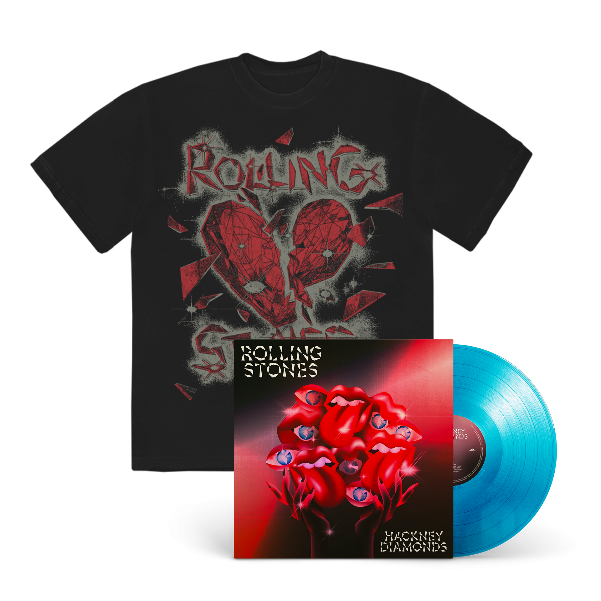 The Rolling Stones Hackney Diamonds Blue Vinyl + Exclusive Germany T-Shirt Bundle 323780